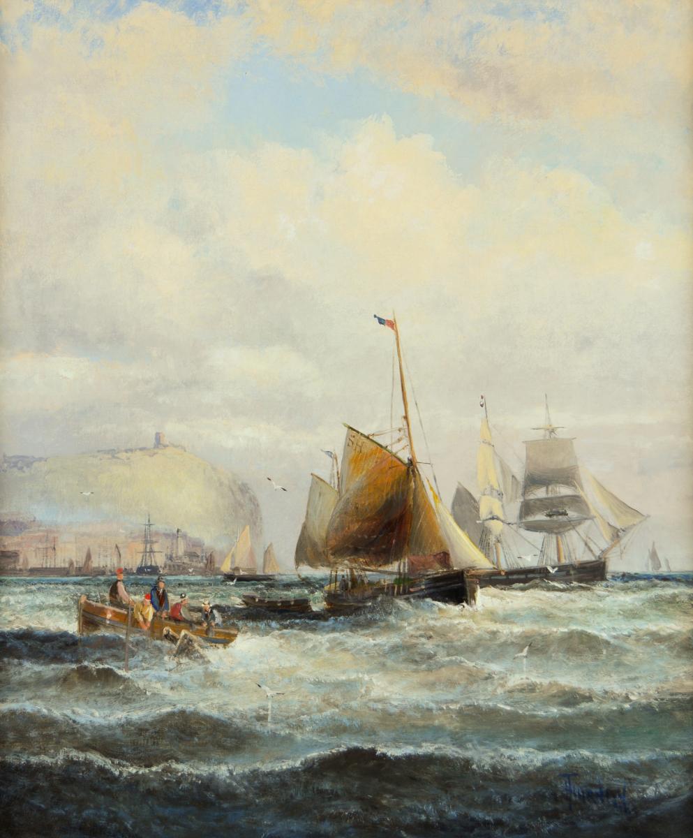 Seascape oil painting of shipping by Hubert Thornley