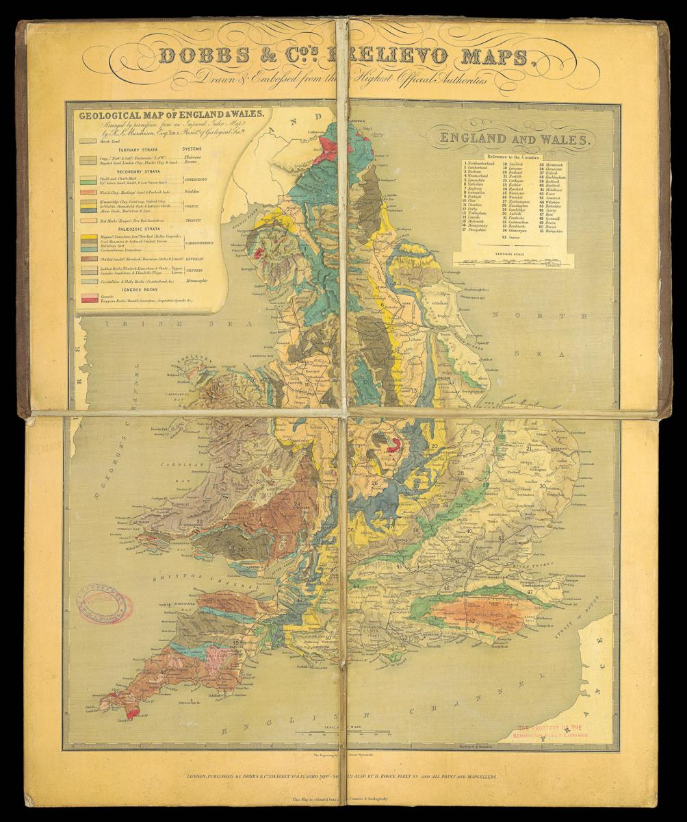 Rare Embossed Geological map of England and Wales