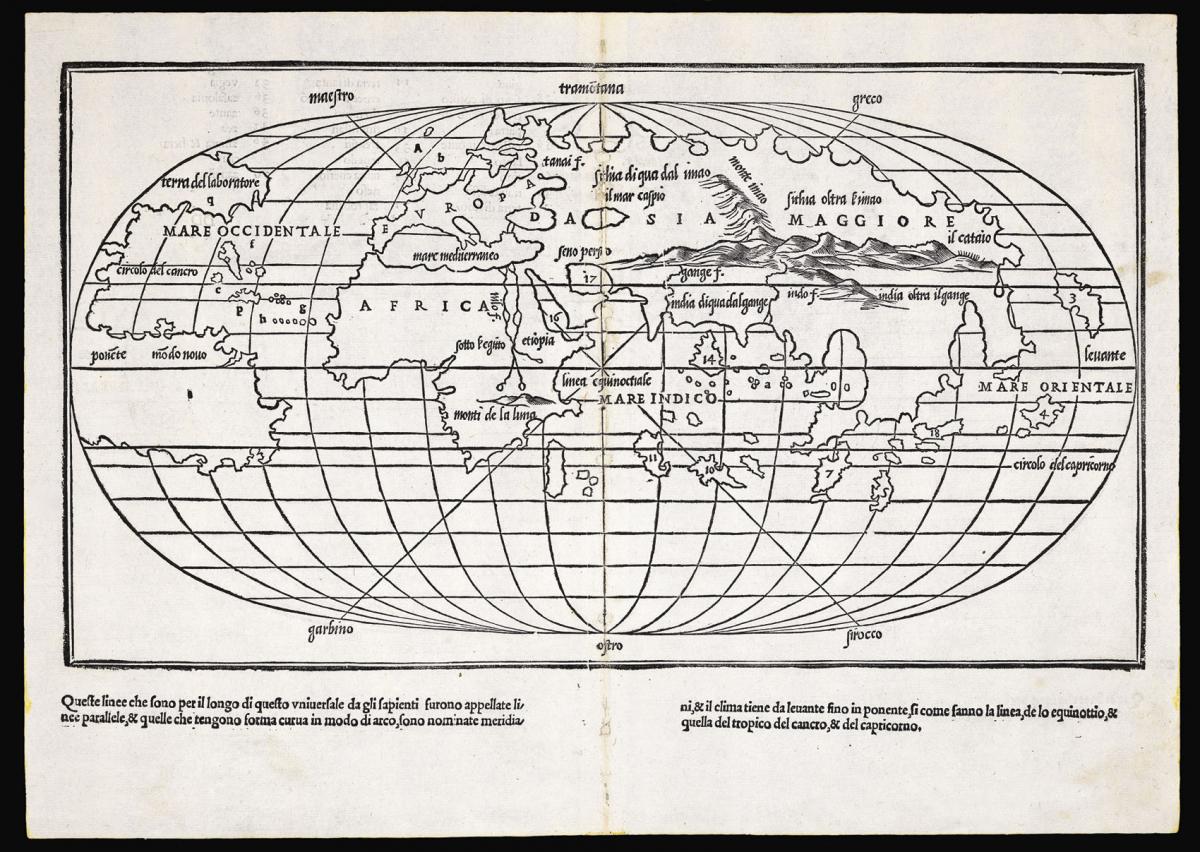 The first widely circulated map showing the world on an oval projection