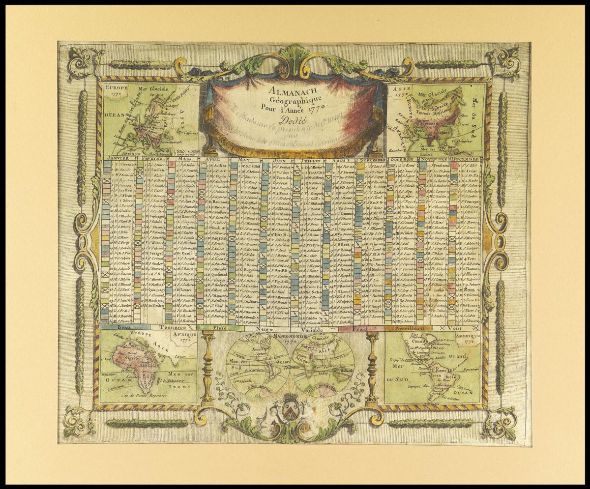 Rare Almanac for 1770 printed on silk