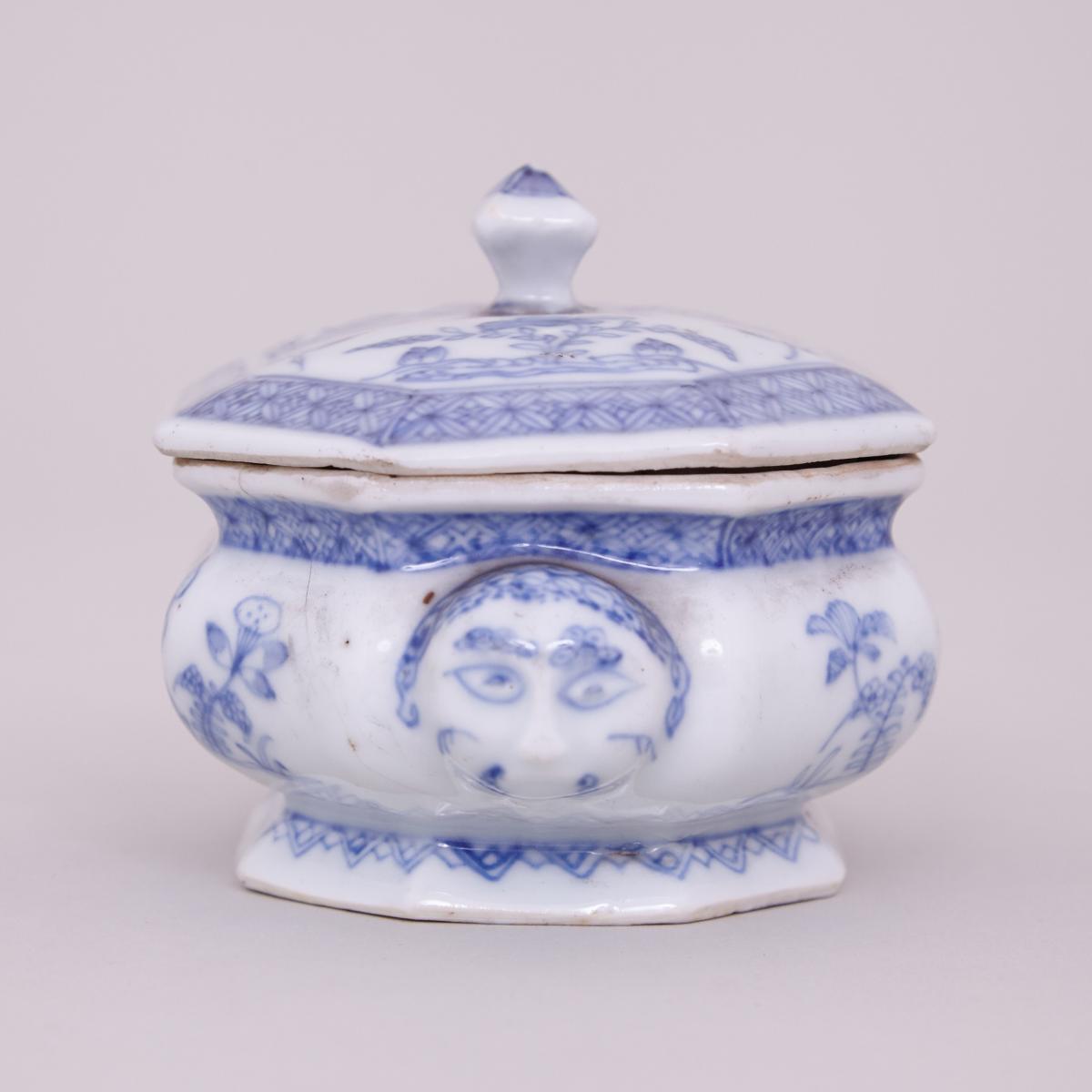 Unusual Chinese Blue and White Spice Box with Cover 
