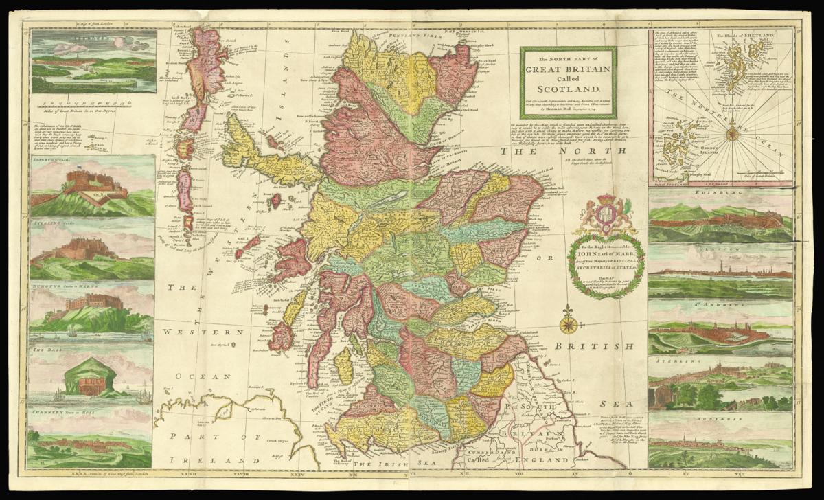 Moll's striking map of Scotland in full original colour