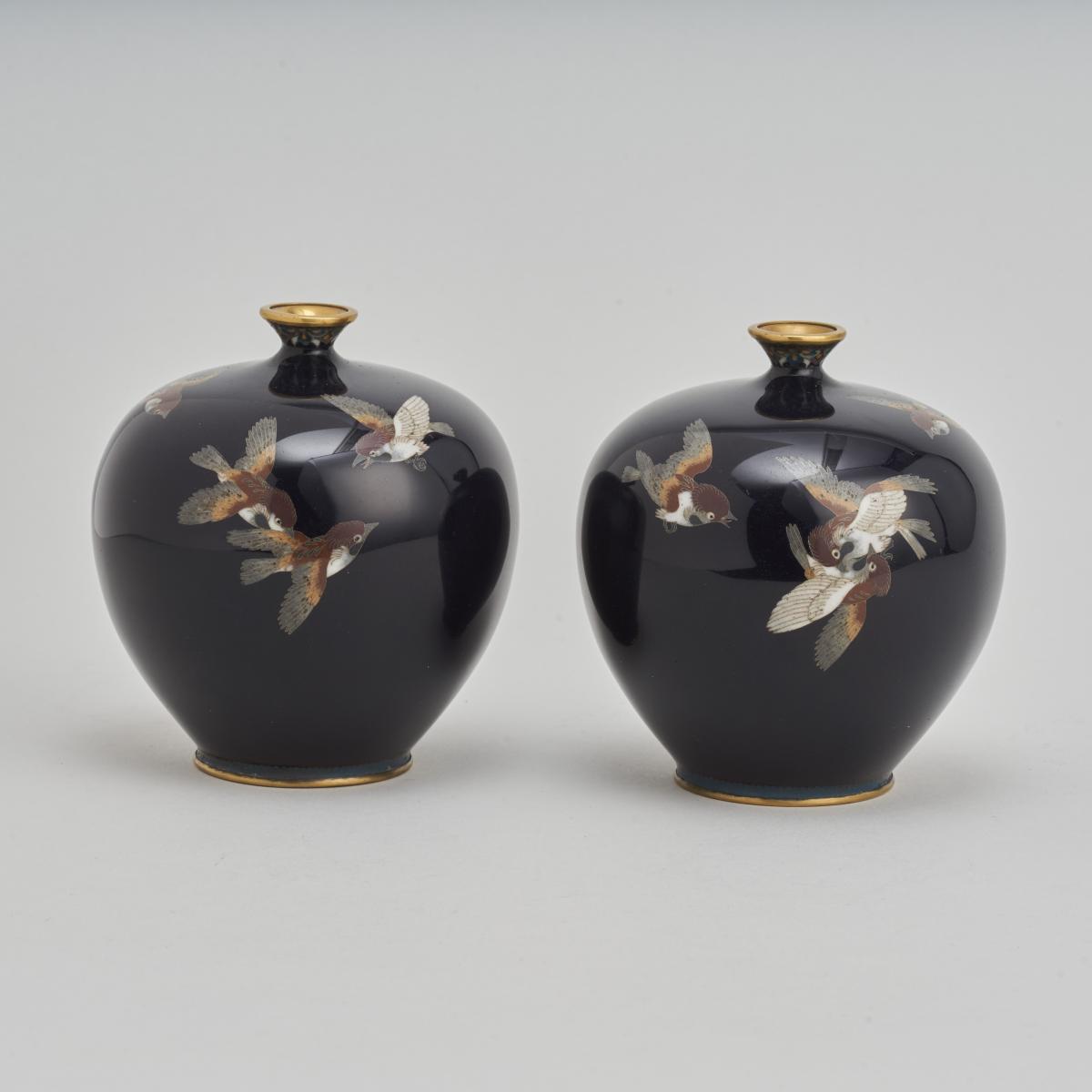 miniature Japanese Meiji Period Cloisonne vases