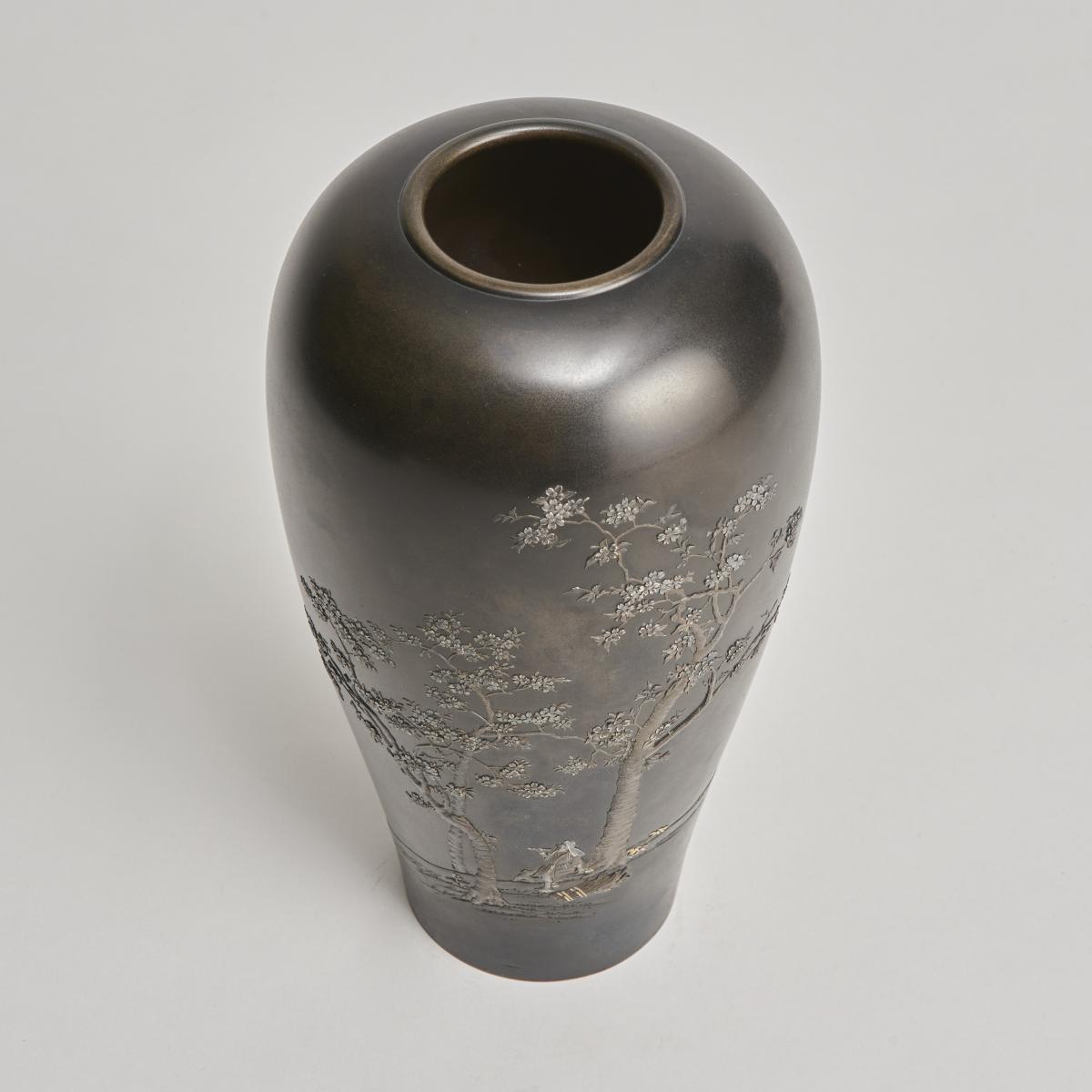 Japanese Meiji Period bronze shakudo vase