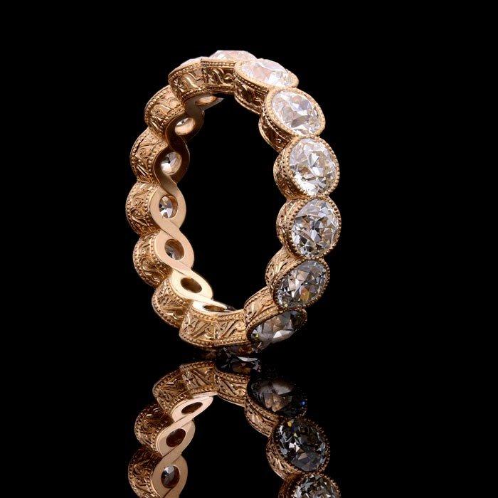 A stunning diamond full eternity ring set with 4.90cts of old European cut diamonds in rose gold
