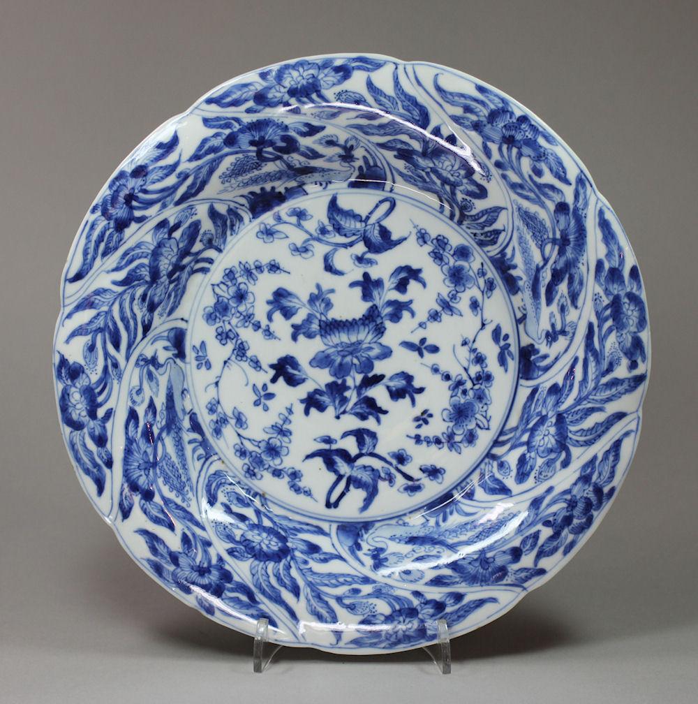 Chinese blue and white moulded plate, Kangxi (1662-1722)