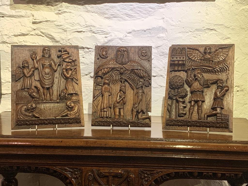 Rare Set of Three 16th Century English Tudor Oak Panels. Circa 1520
