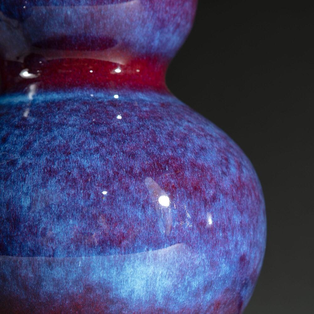 A Pair of Double Gourd Flambe Vases as Lamps