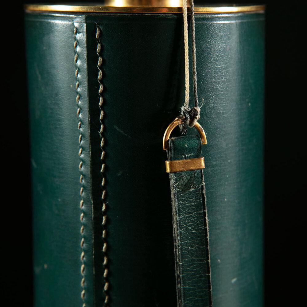 A Green Stitched Leather Lamp attributed to Jacques Adnet