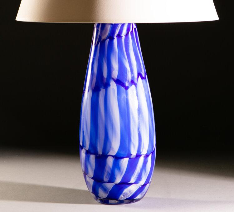 A Pair of Blue and White Murano Glass Lamps