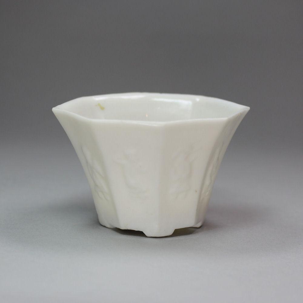 Chinese blanc de chine octagonal Dou-shaped libation cup, 18th century
