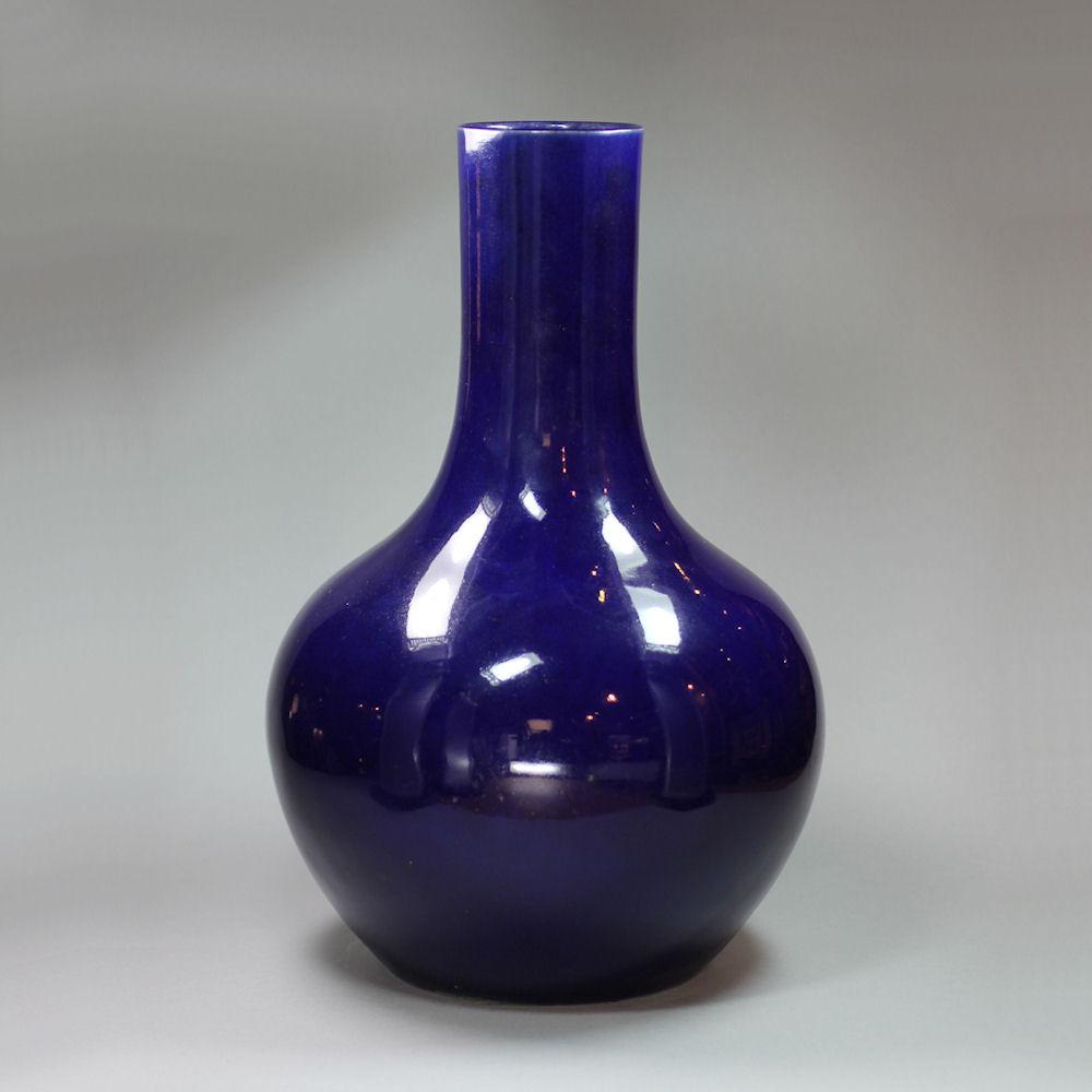 Chinese blue-glazed bottle vase, Qing dynasty, 18th century