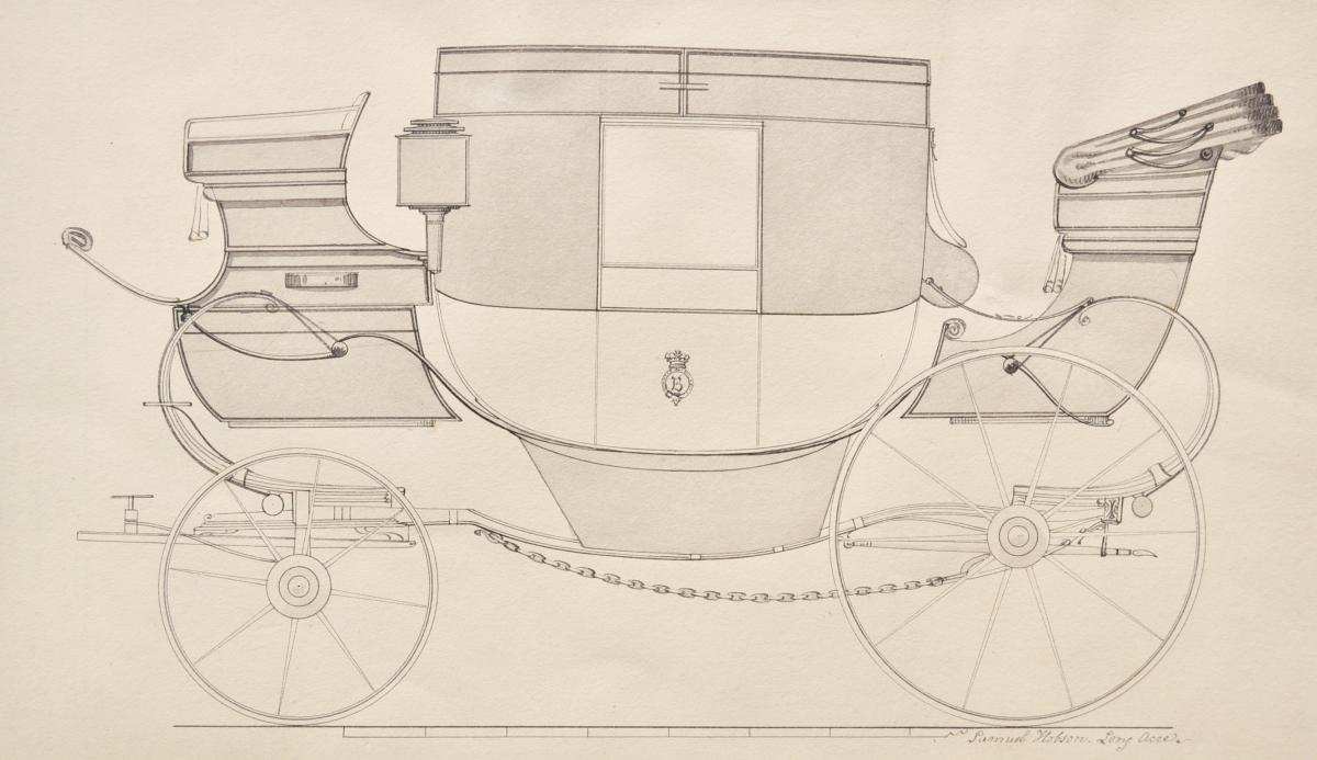 Carriage Design by Samuel Hobson, pen and ink and wash