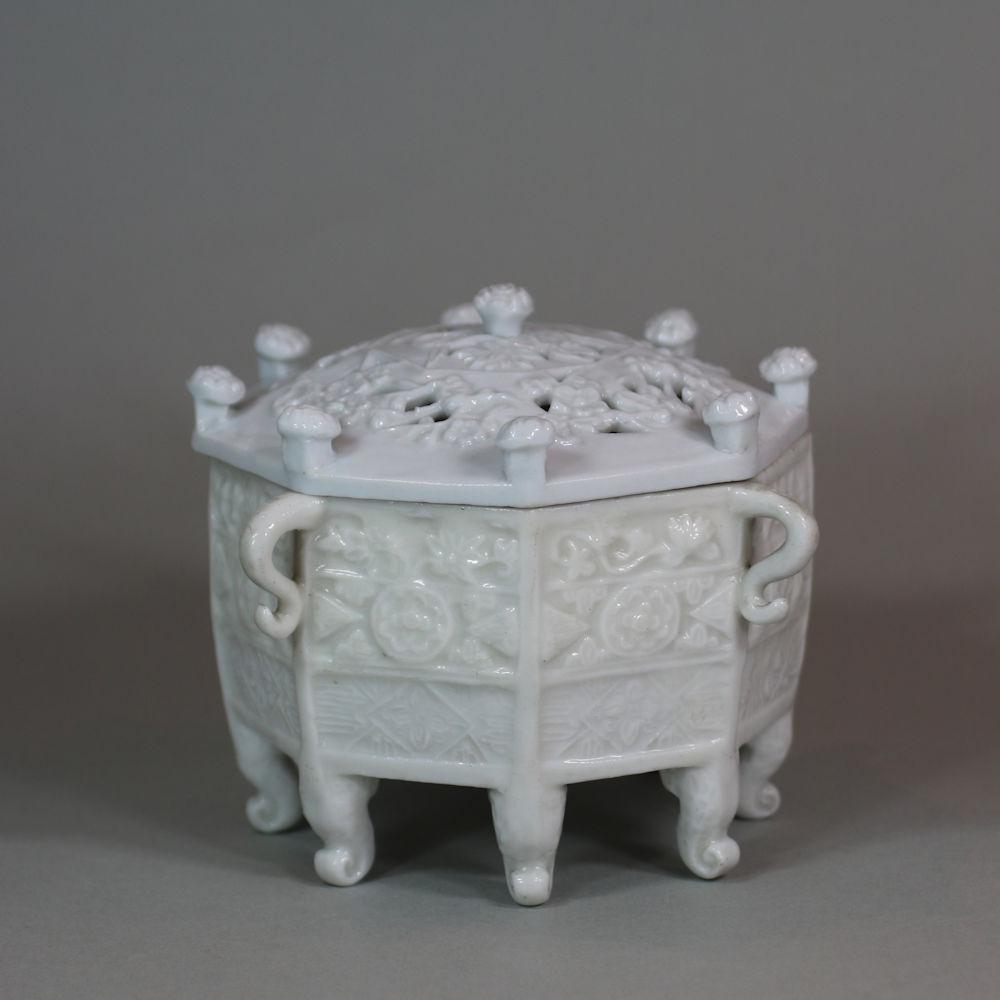 Chinese blanc de chine ‘Marco Polo’ censer and cover, Kangxi (1662-1722)