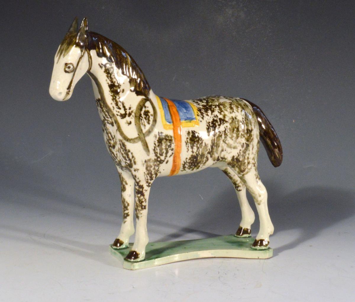 Newcastle Prattware Pottery Model of a Horse, Probably St. Anthony Pottery, Newcastle upon Tyne. Circa 1810-30