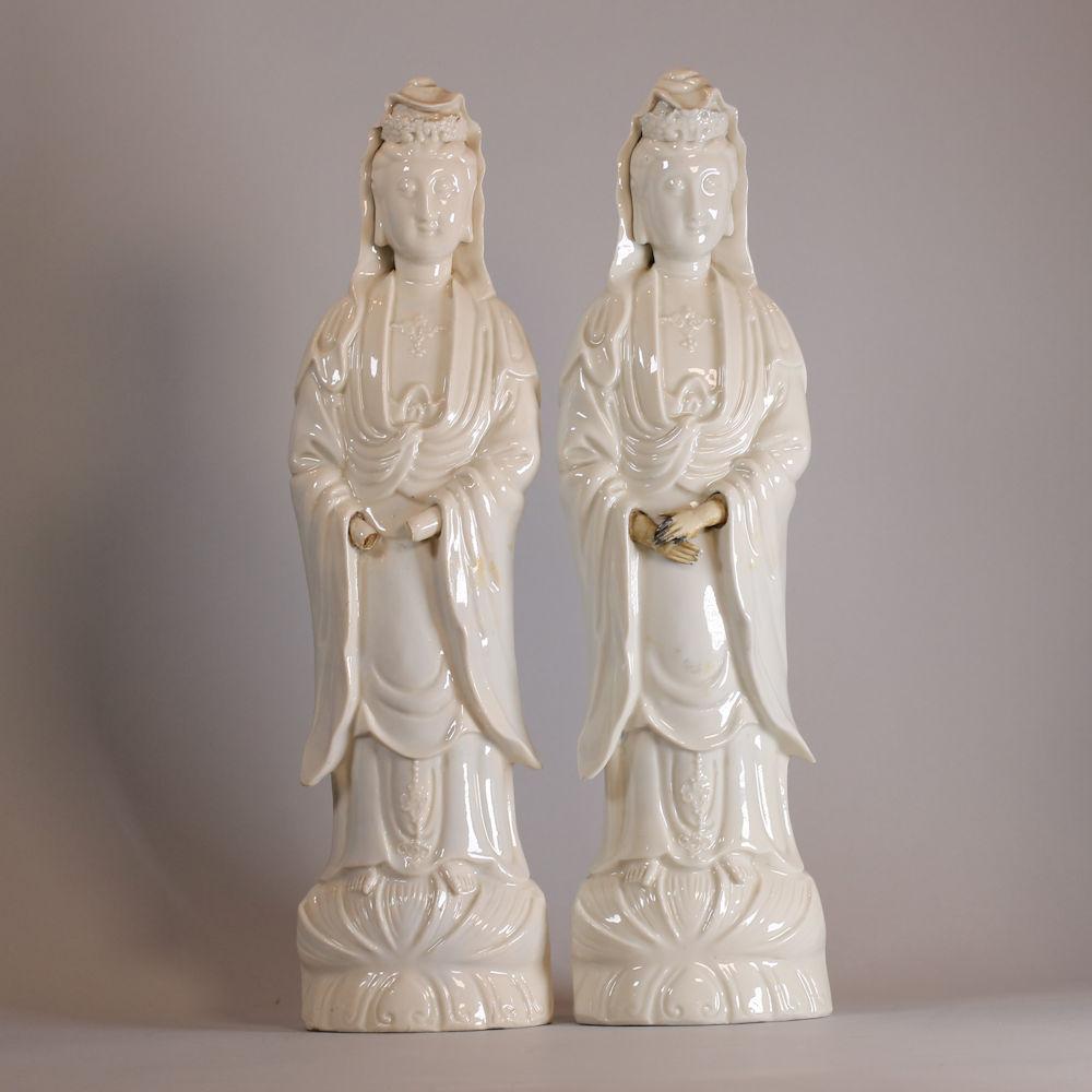 Pair of Chinese blanc de chine figures of Guanyin, 18th century