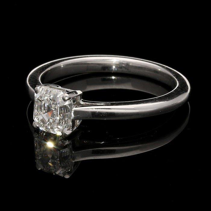 A pretty 1.02ct Asscher cut diamond and platinum classic solitaire ring