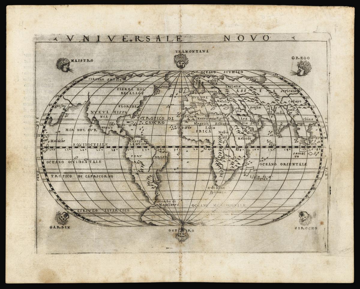 A reduction of the world map of "one of the greatest cartographers of the sixteenth century" from the first atlas to contain maps of the American continent