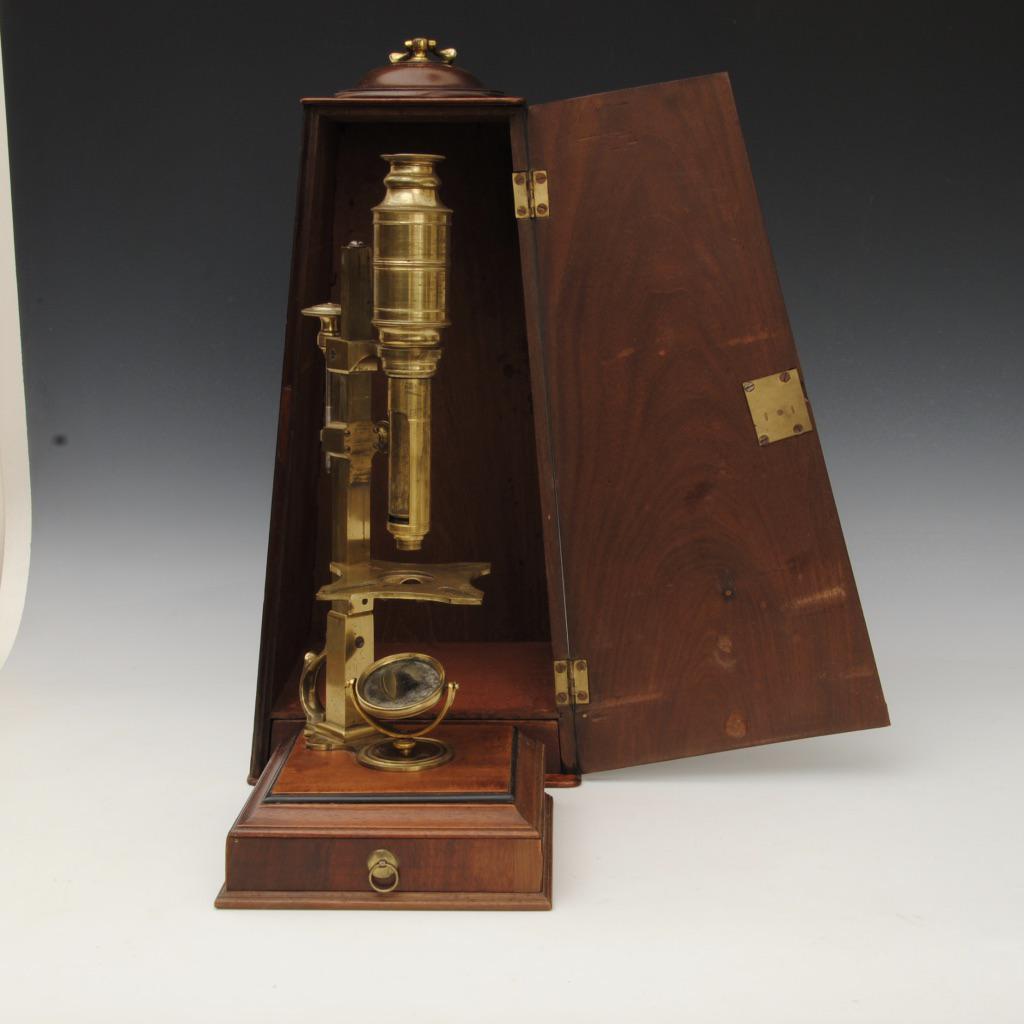 18th Century George Sterrop Cuff Type Microscope in Original Mahogany Case