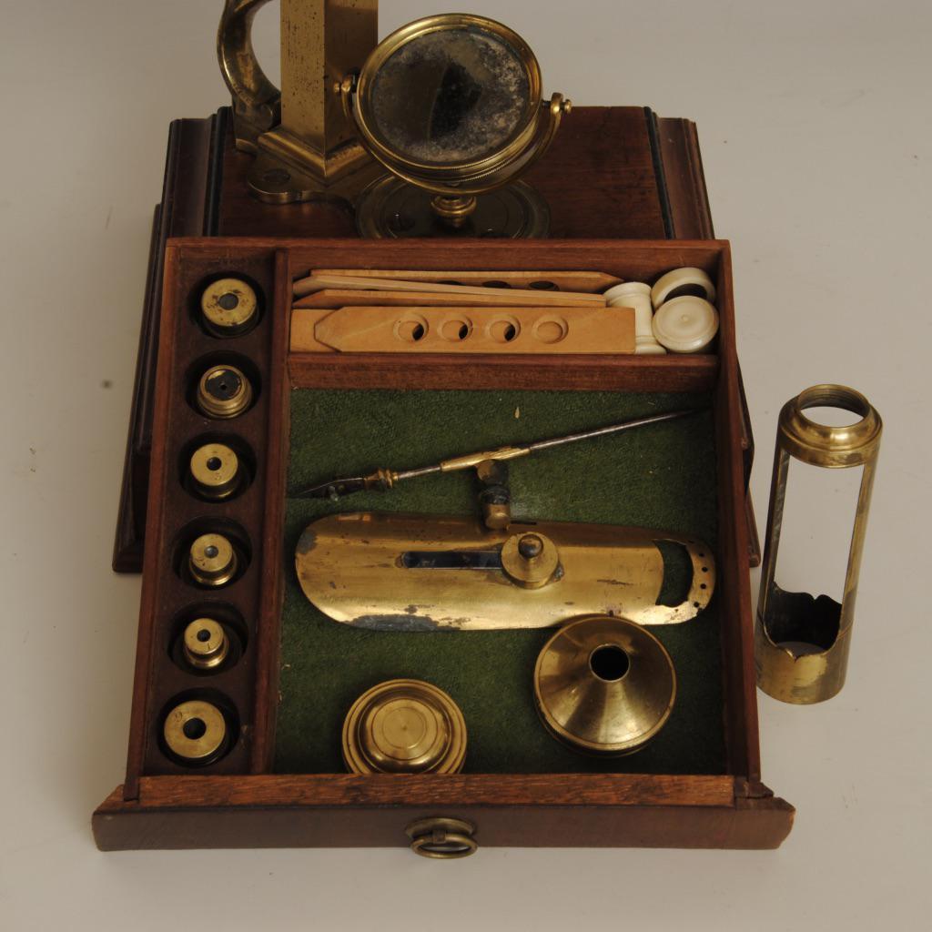 18th Century George Sterrop Cuff Type Microscope in Original Mahogany Case