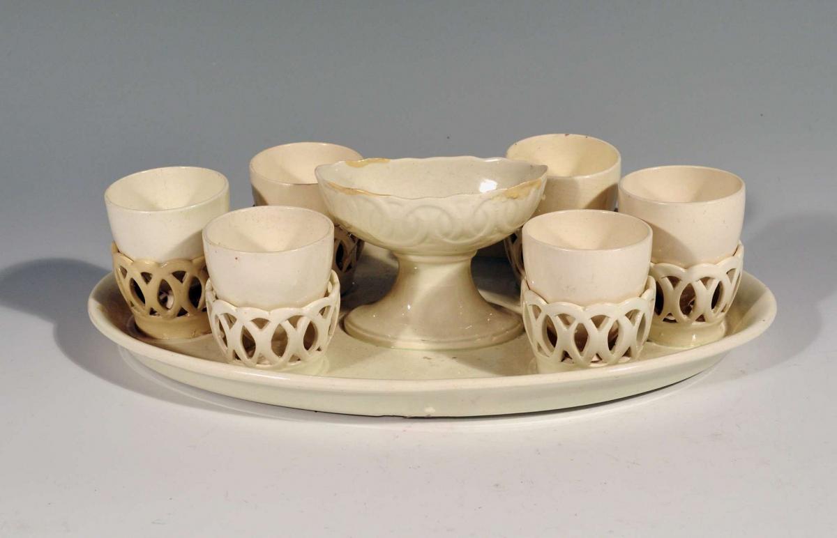 Wedgwood Creamware Egg Cup Stand and Egg Cups, 1800-20