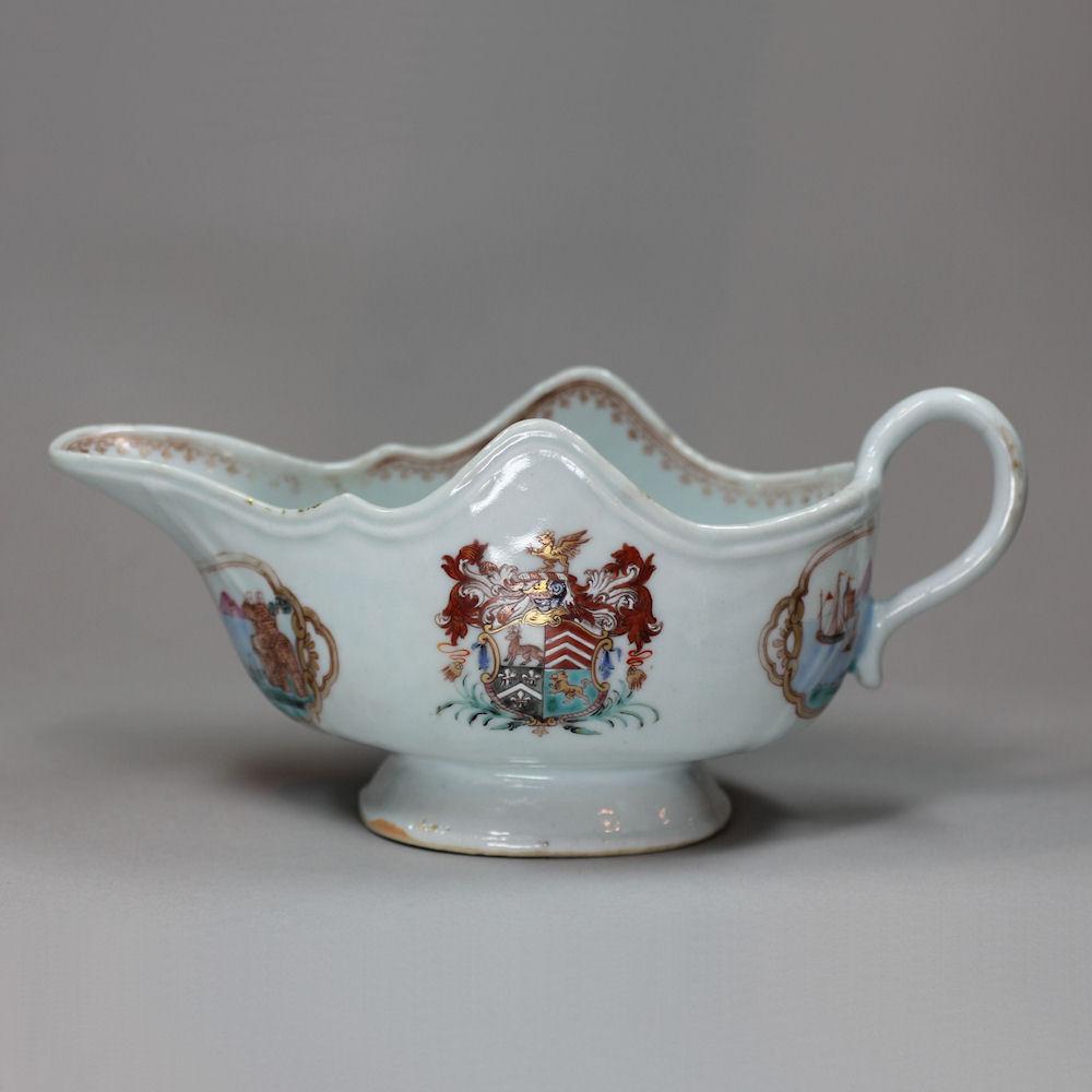 Chinese armorial famille-rose sauceboat, Qianlong (1736-1795)