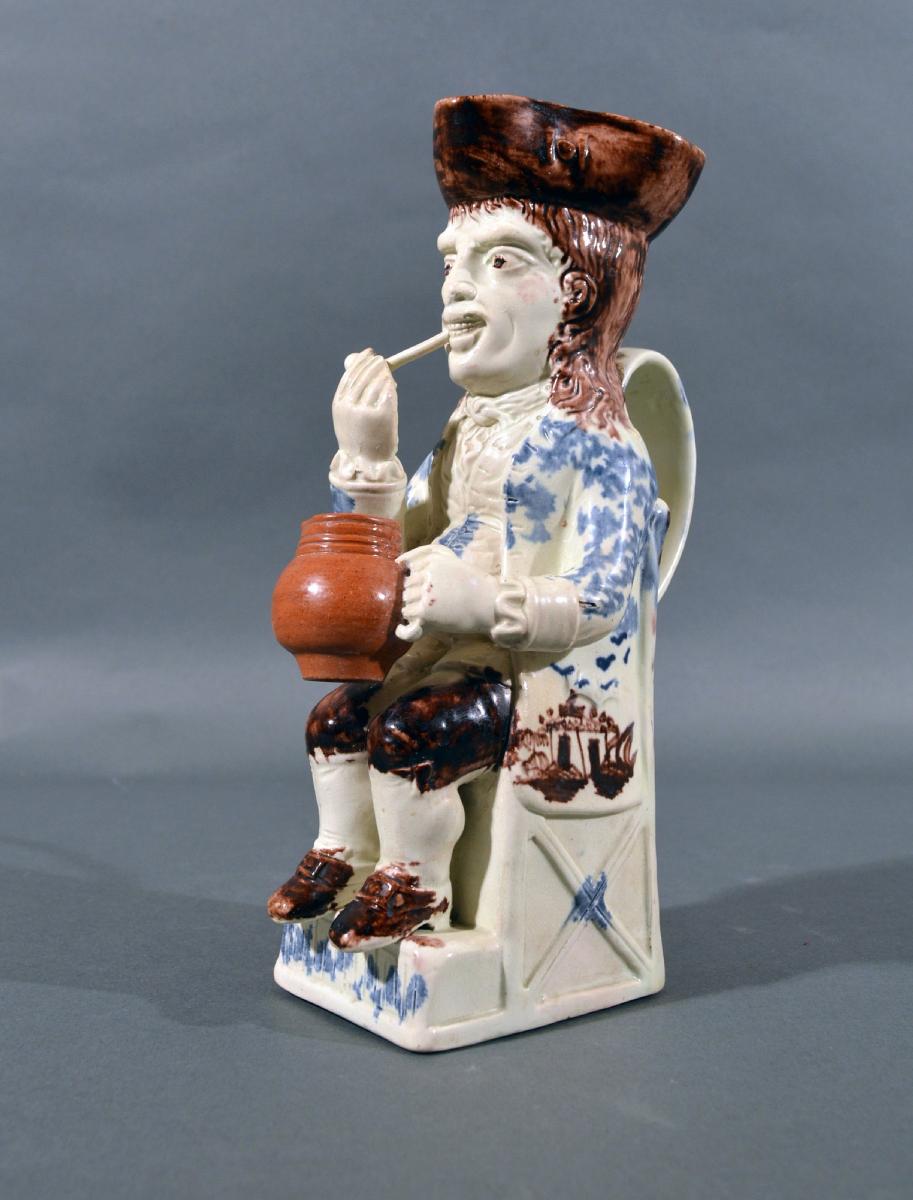 English Pottery Creamware Thin Man Toby Jug, Ralph Wood-type, Circa 1785-90