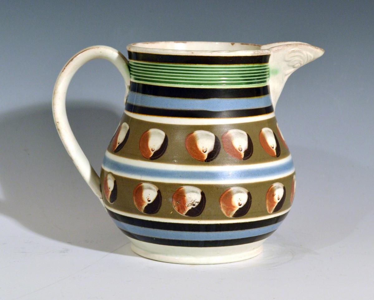 Mocha Pottery Double Cat's Eye-decorated Jug, Circa 1820