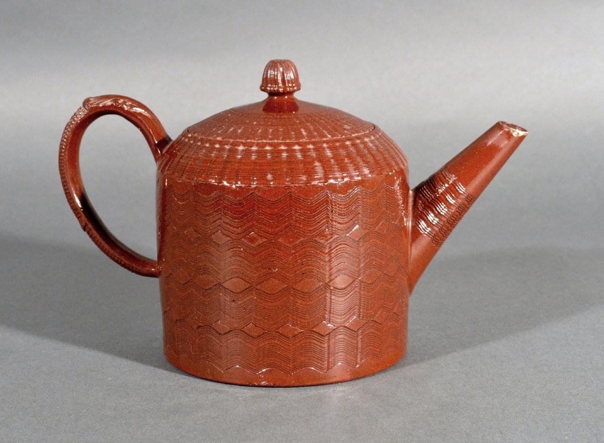 English Large Red-Glazed Earthenware Engine-turned Teapot & Cover, Staffordshire, Circa 1780
