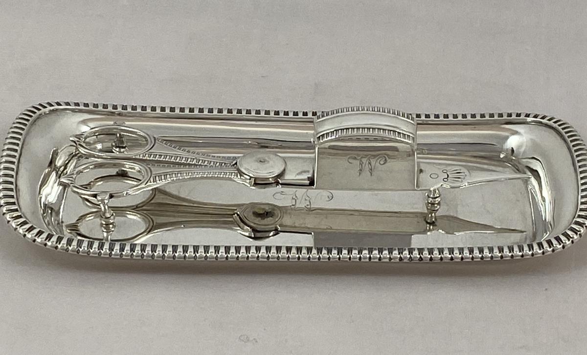 John Roberts and Wilkes and John  Booth Georgian silver  wick trimmers snuffers and tray 1811