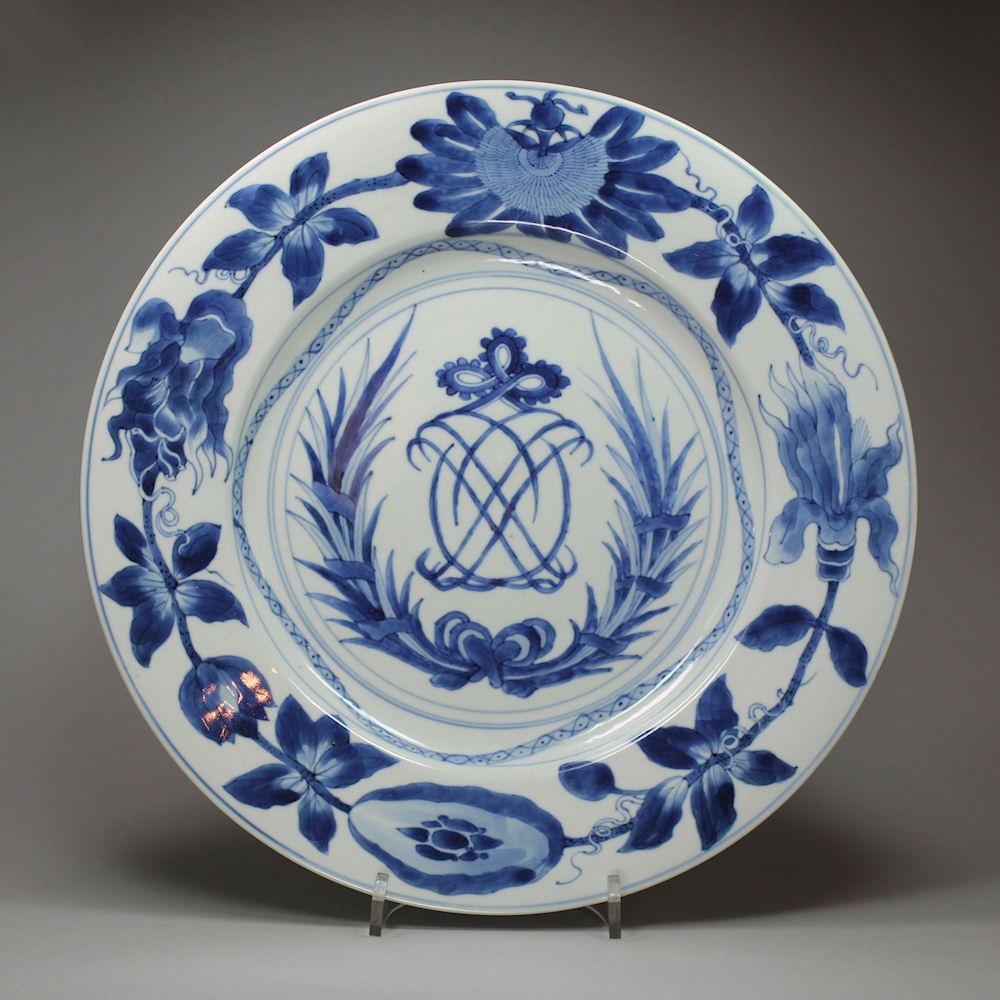 Chinese blue and white European market plate, Kangxi (1662-1722)