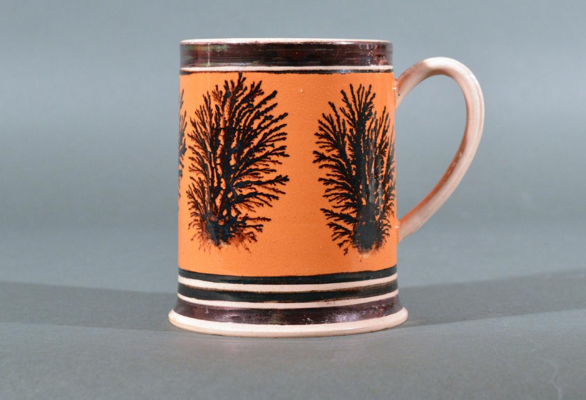 Mocha Pottery Mug, Luster & Seaweed Decoration, Circa 1825