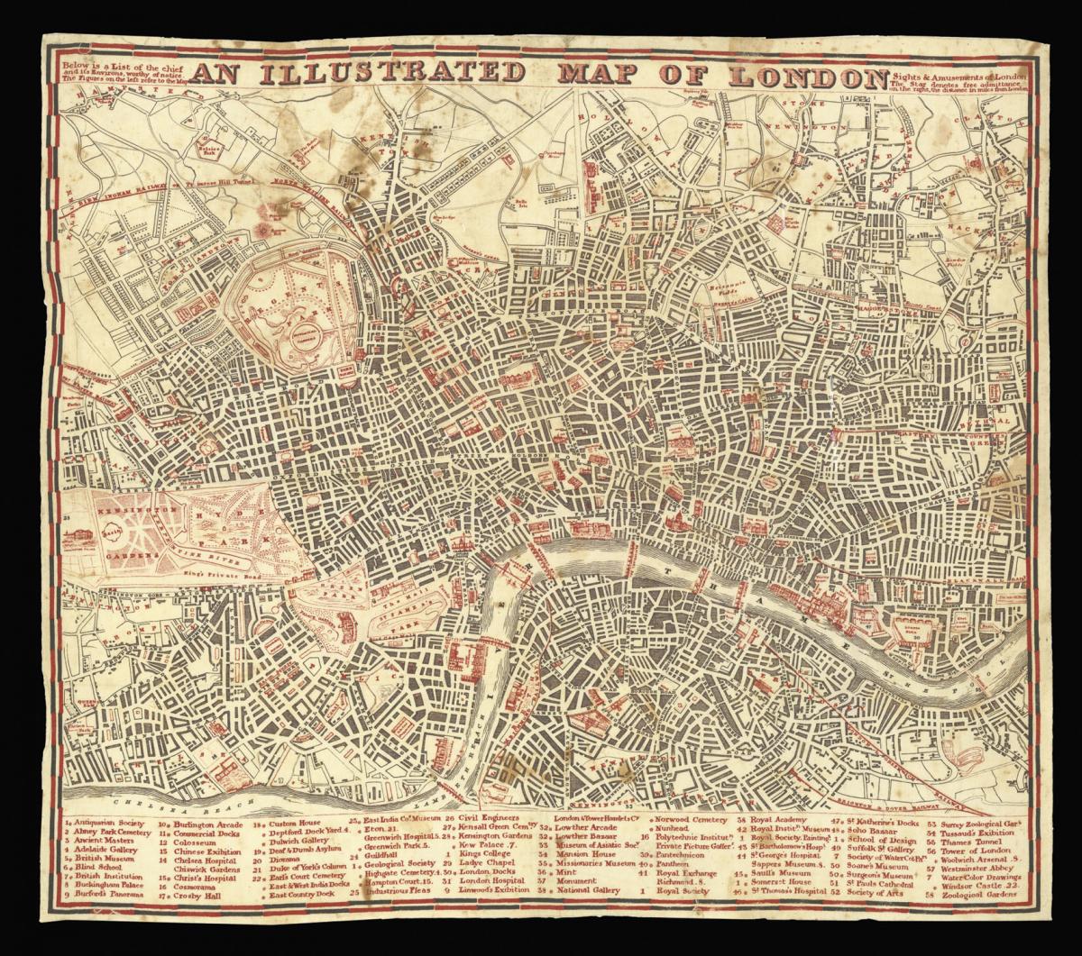 Rare map of London printed on cloth