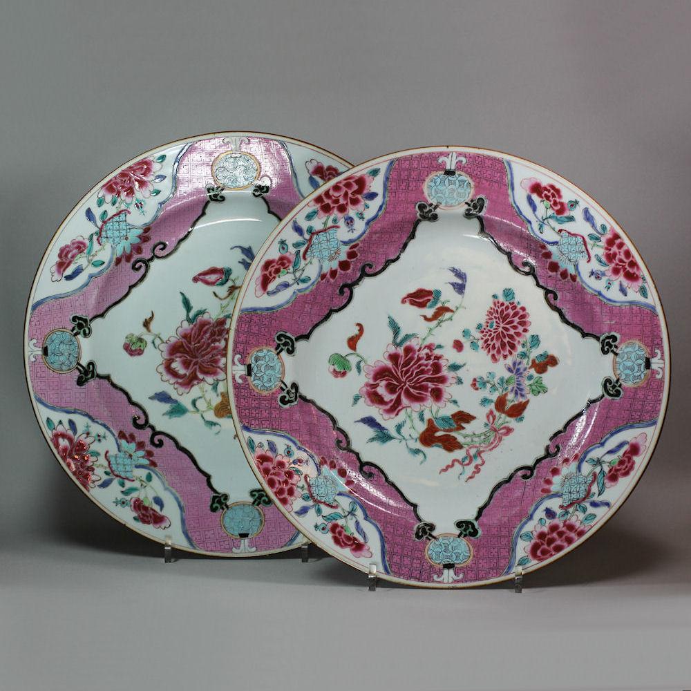 Pair of Chinese famille rose chargers, Qianlong (1736-95)
