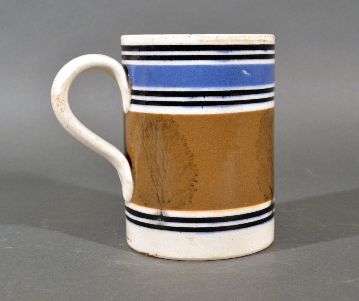 Mocha Pottery Large Pearlware Mug, Probably South Wales Pottery, Llanelli Early 20th century