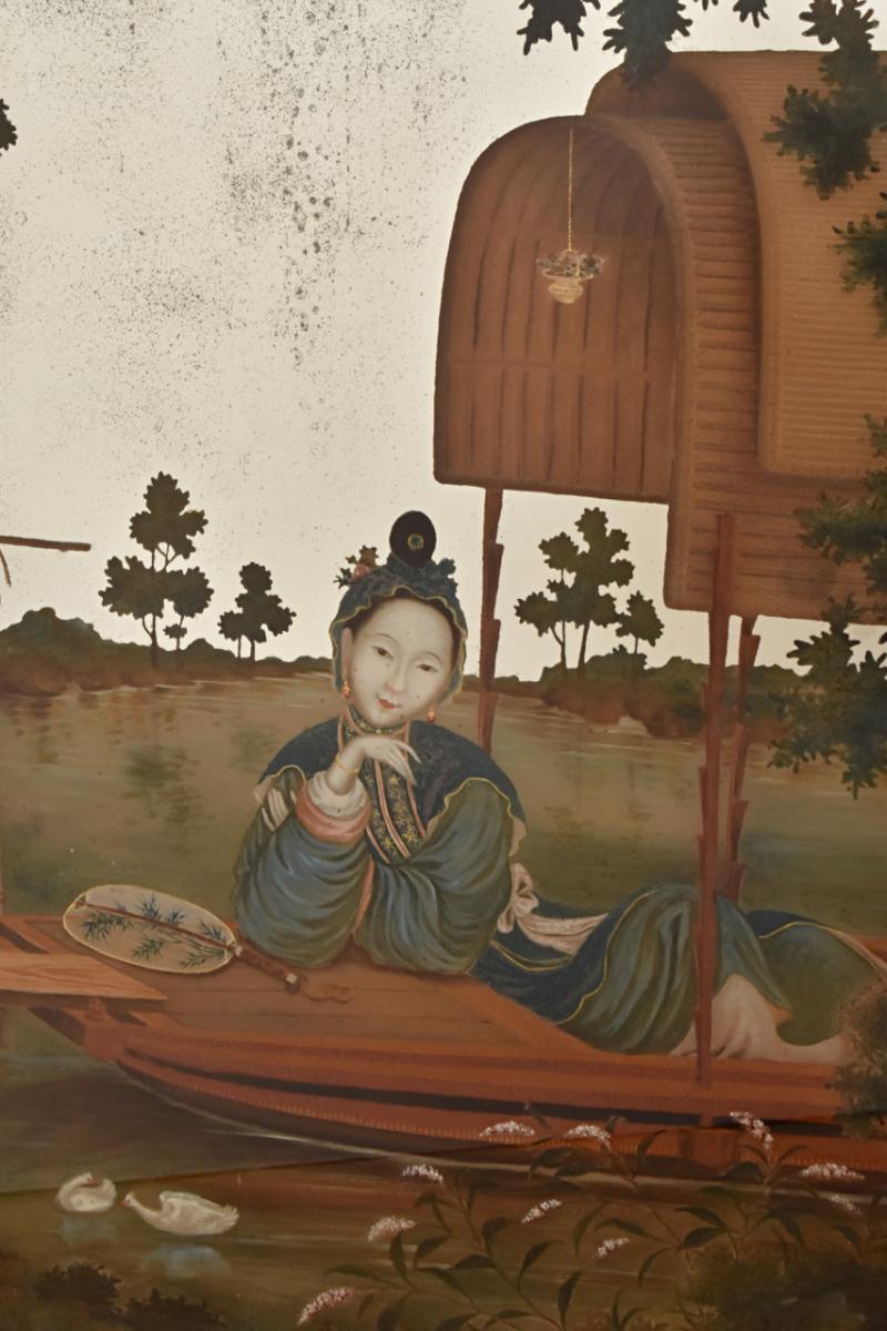 A Chinese Mirror Reverse Glass Painting Qing Dynasty, Qianlong Period, 1736 - 1795