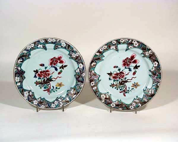 Chinese Export Porcelain Set of Six Famille Rose Plates, Circa 1730-35