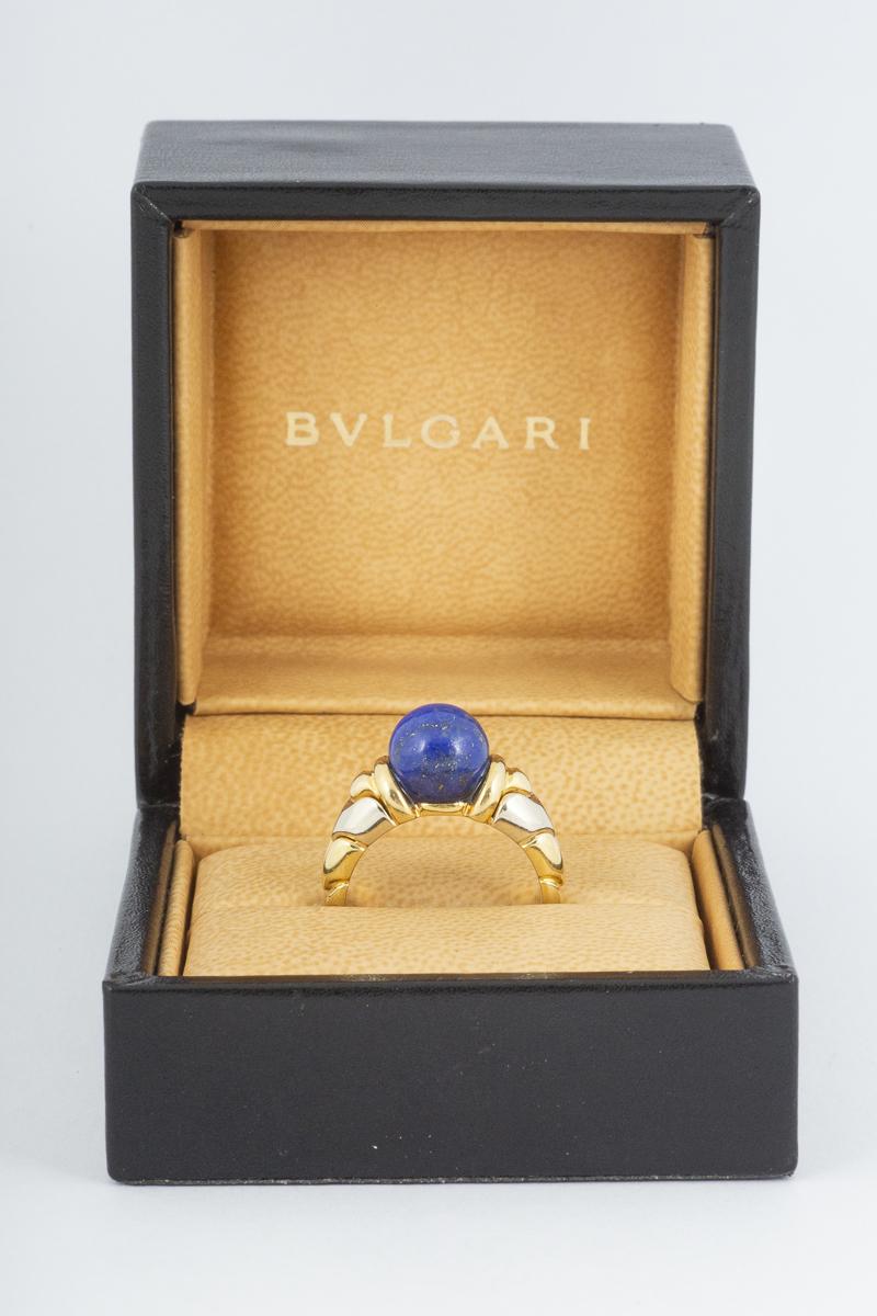 Vintage Bulgari Yellow and White Gold Ring with Lapis Lazuli Centre, Italian circa 1970