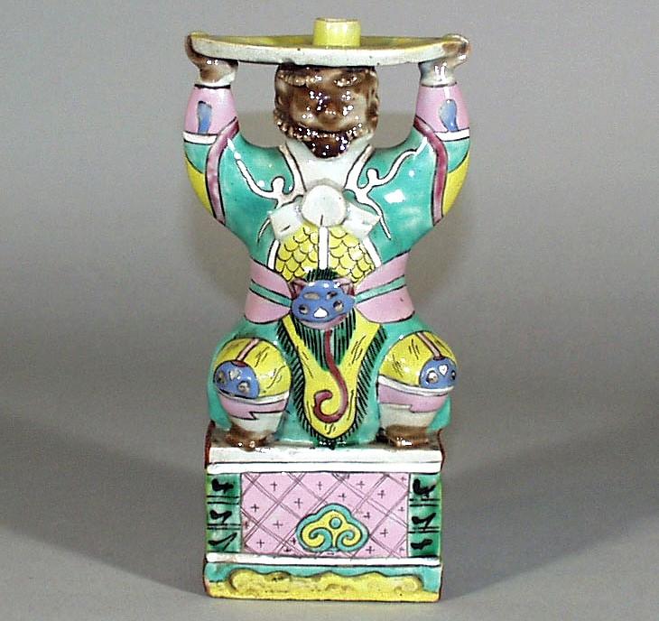 Chinese Export Porcelain Incense Holder in form of a Mythical Male Figure, Circa 1810-35