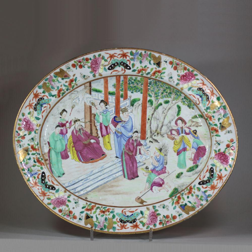 Chinese Canton famille-rose oval dish, 19th century