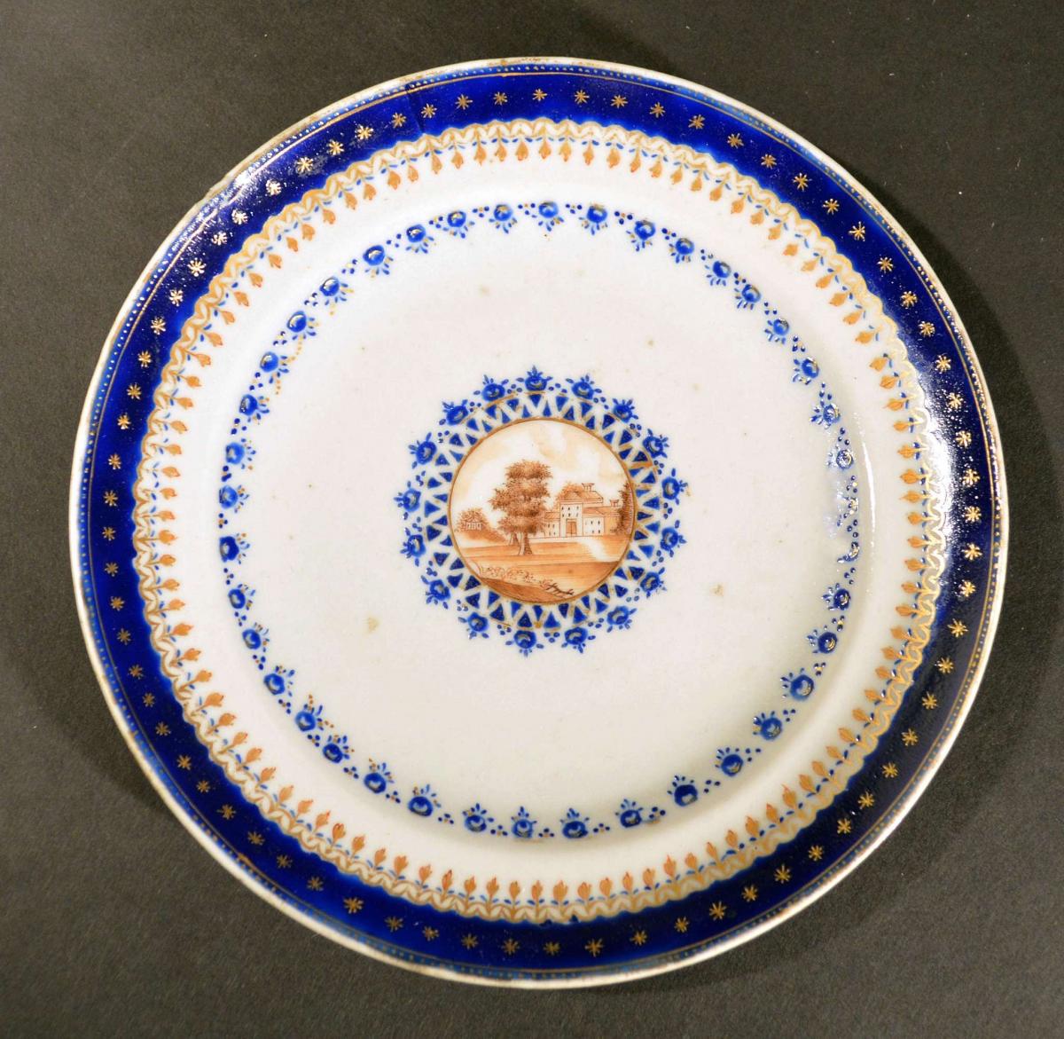 Chinese Export Porcelain Blue Enamel Plate made for the American Market, Circa 1785