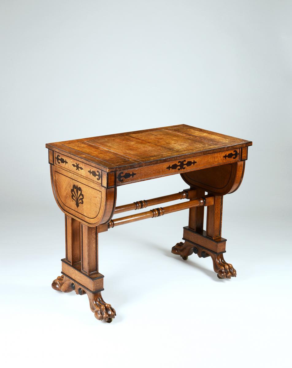 An Exceptional Regency Period Games Table in Solid and Veneered Lacewood Inlaid with Ebony to a Design by George Smith, English circa 1810