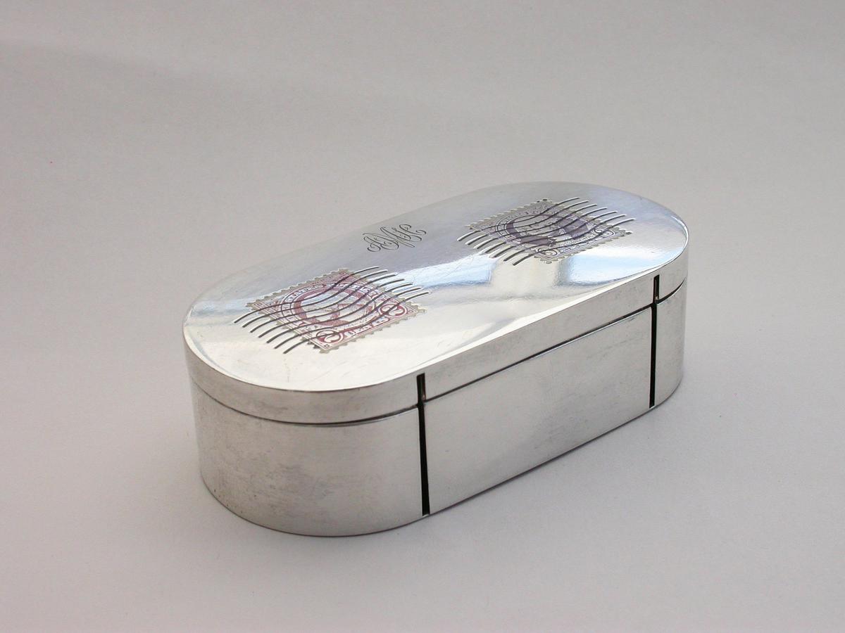 American Sterling Silver & Enamel Double Stamp Roll Dispenser Box