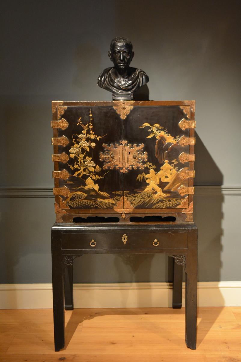 Late 17th Century Japanese lacquer cabinet on it's mid 18th Century lacquer English stand