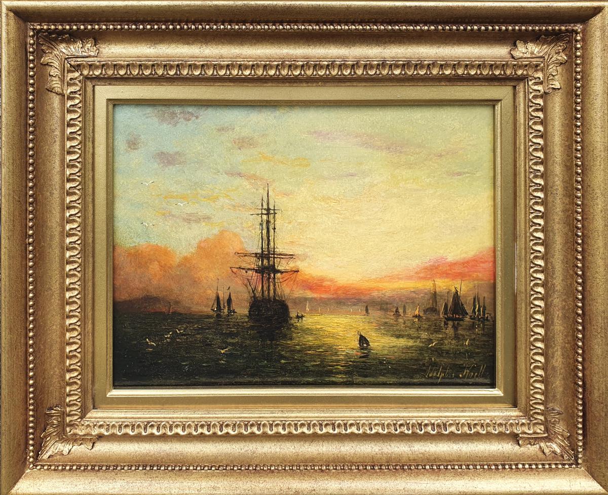 Adolphus Knell (British fl. 1860-1890) Shipping at Sunset 