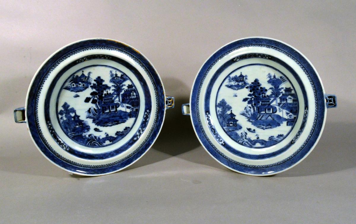 Chinese Export Blue & White Porcelain Hot Water Plates, Circa 1780-1800