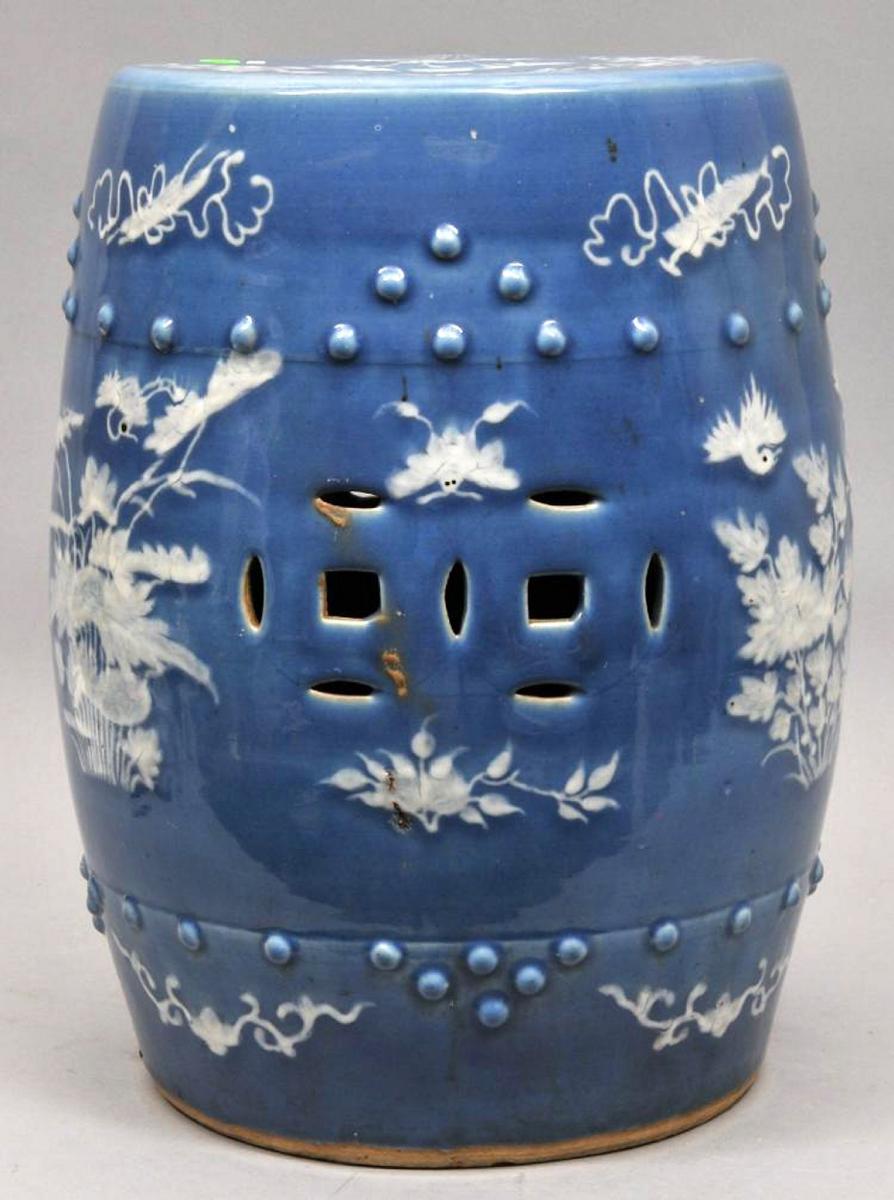 Chinese Export Porcelain Blue Ground Garden Seat, Circa 1865