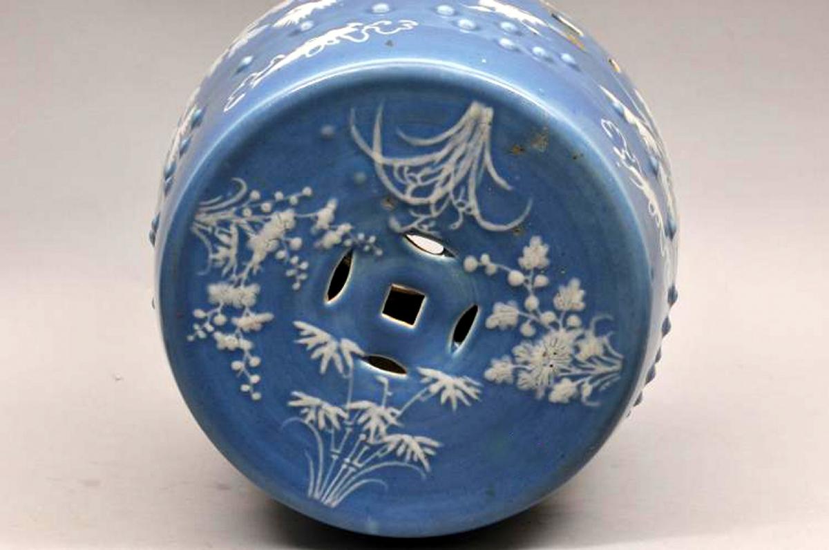 Chinese Export Porcelain Blue Ground Garden Seat, Circa 1865