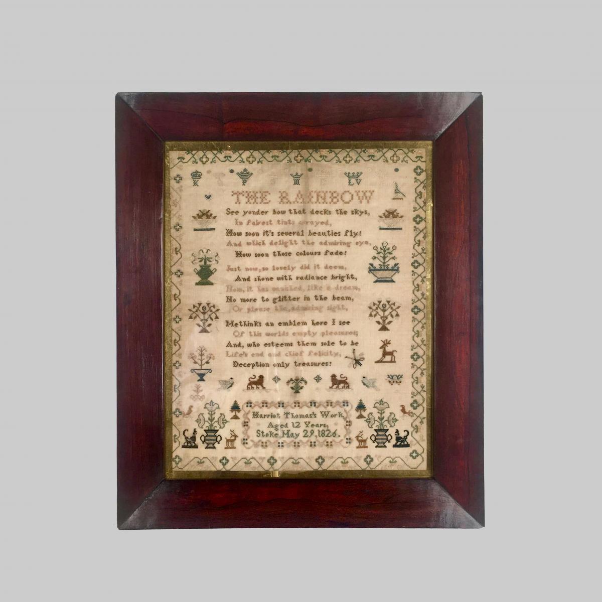 Regency rosewood framed sampler ‘The Rainbow’