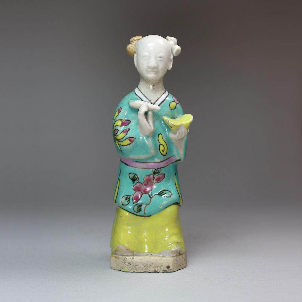 Small Chinese famille rose figure of the immortal Cao Guojiu, Qianlong (1736-95)
